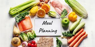 image showcasing meal planning with fresh vegetables fruits and lean proteins for healthy eating.