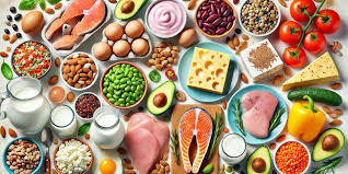 visual highlighting various high protein foods, essential for muscle repair and overall health.