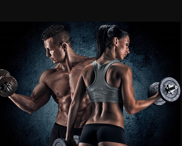 Two people holding dumbbells on their hands showing strength exercises